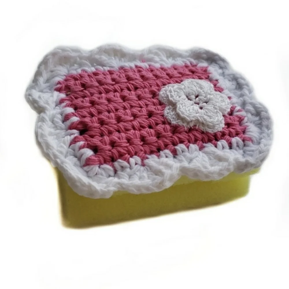 Handmade Crocheted Fancy Kitchen Sponge-Pink - Picture 7 of 7
